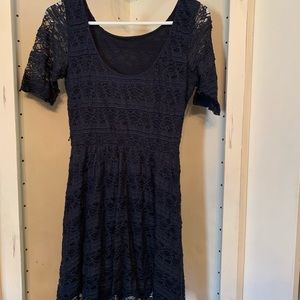 REWIND Scoop neck, Blue Lace Dress, Half Sleeves
